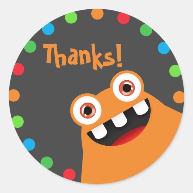 Orange Monster Thank You Stickers (Front)