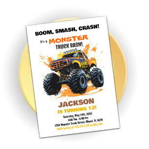 Orange Monster Truck Birthday Invitations