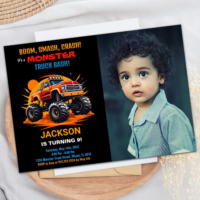 Orange Monster Truck Birthday Invitations Photo (Orange Monster Truck Birthday Invitations Photo)