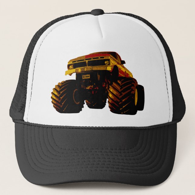 Orange Monster Truck Trucker Hat (Front)