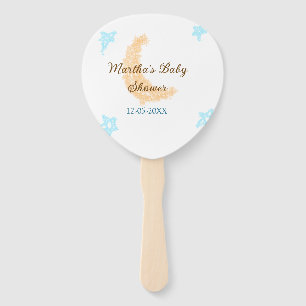 Orange moon blue stars glitter baby shower sparkle hand fan