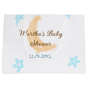 Orange moon blue stars glitter baby shower sparkle large gift bag