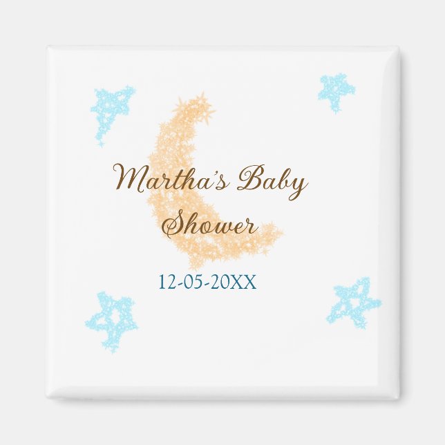 Orange moon blue stars glitter baby shower sparkle magnet (Front)