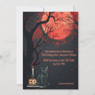 Orange Moon Custom Adults Halloween Invitation