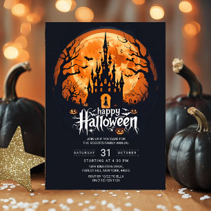 Orange Moon Haunted Castle Halloween Party Invitat Invitation