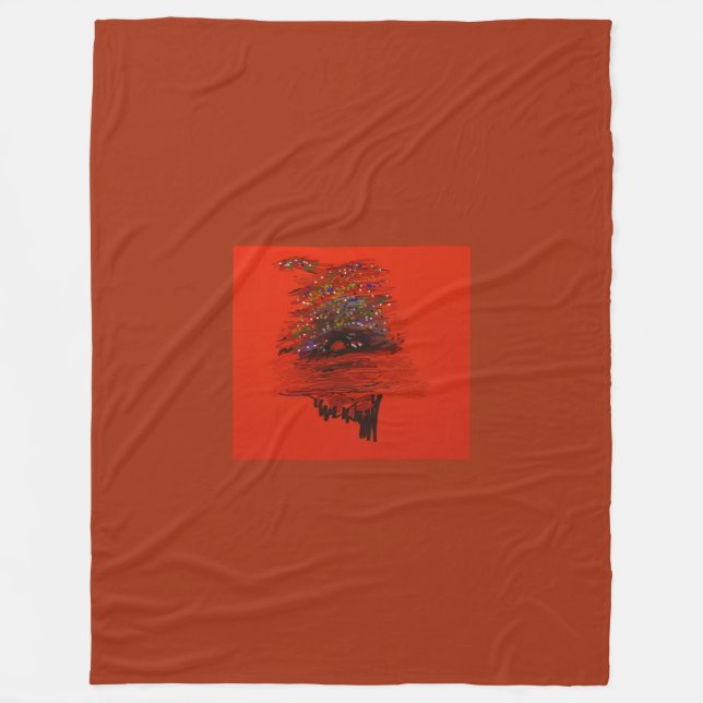Orange Moon Landscape Fleece Blanket (Front)