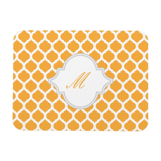 Orange Moroccan Pattern with Monogram Magnets (Horizontal)