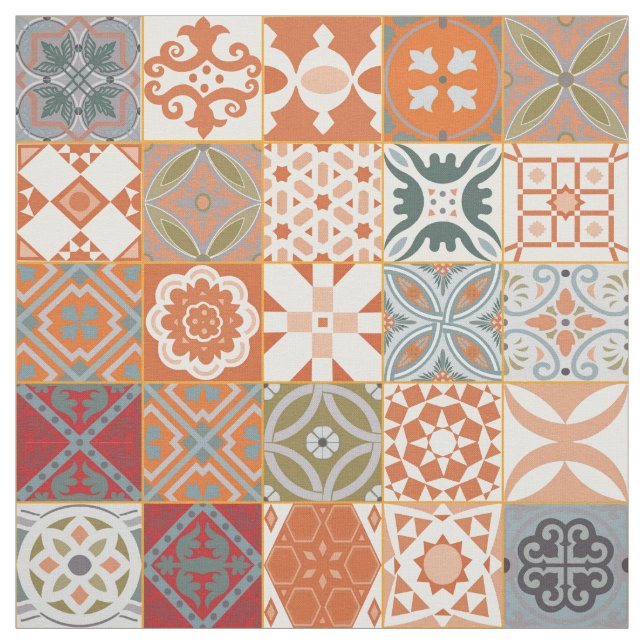Orange Moroccan tile Fabric (Swatch)