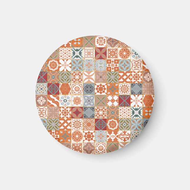 Orange Moroccan tile Magnet (Front)