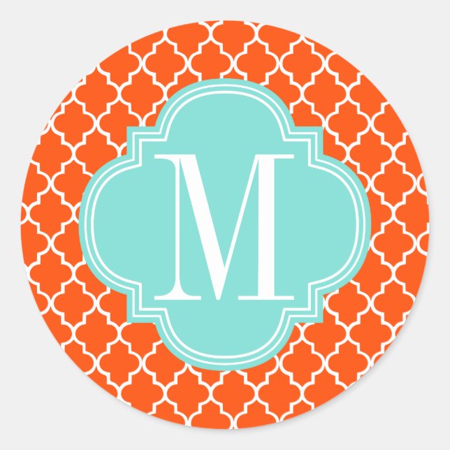 Orange Moroccan Tiles Lattice Personalised Classic Round Sticker (Front)