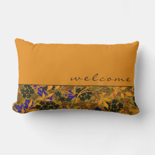 Orange & Moss Green Jasmine Floral   Welcome Lumbar Cushion