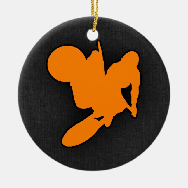 Orange Motocross Ceramic Tree Decoration (Front)