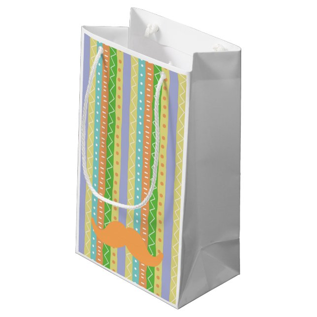 Orange Moustache Fiesta Colourful Fun Pattern Seño Small Gift Bag (Back Angled)