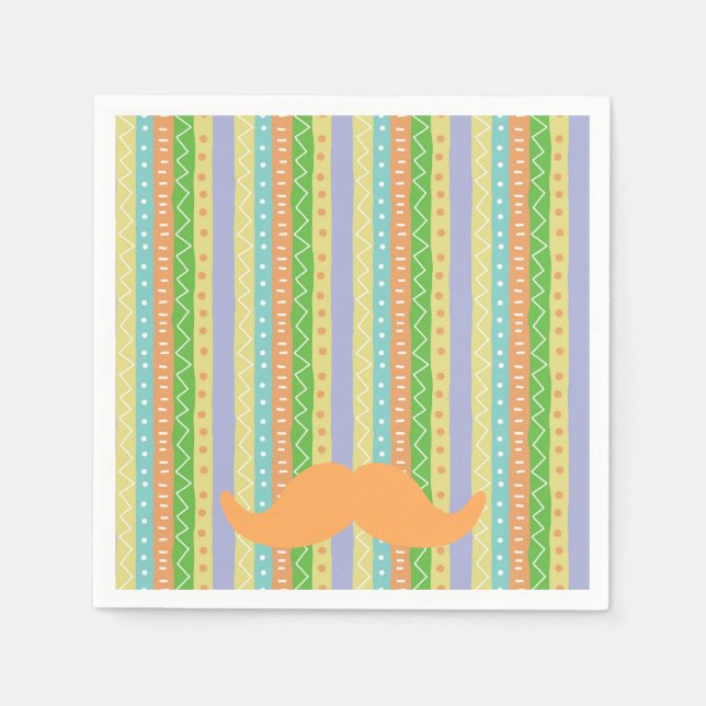 Orange Moustache Fiesta Green Yellow Fun Señor Napkin (Front)