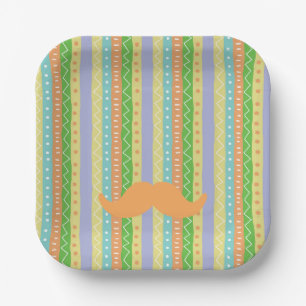 Orange Moustache Fiesta Yellow Green Cinco de Mayo Paper Plate