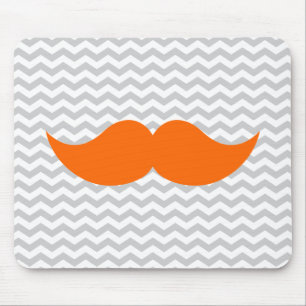 Orange Moustache Grey Chevron Stripe Mouse Mat