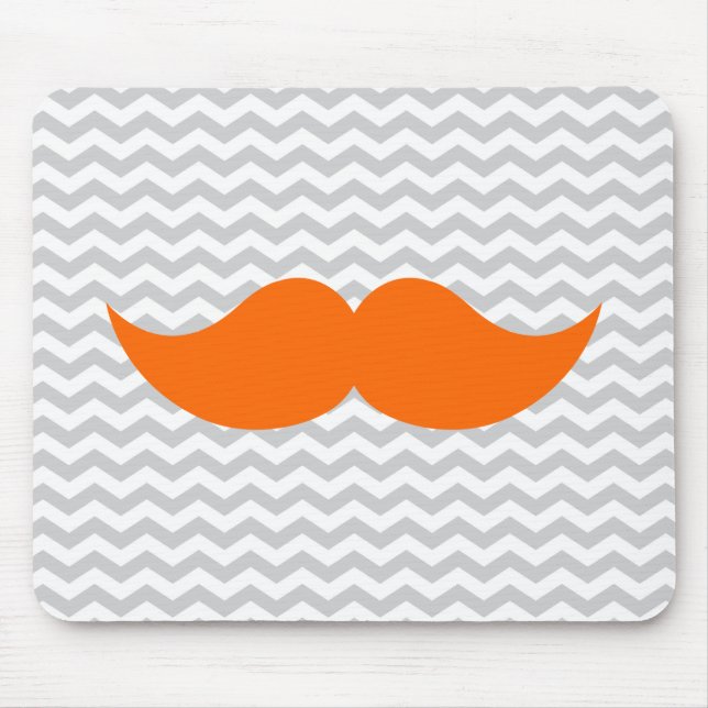 Orange Moustache Grey Chevron Stripe Mouse Mat (Front)