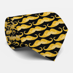 Orange Moustache Pattern Black background Tie