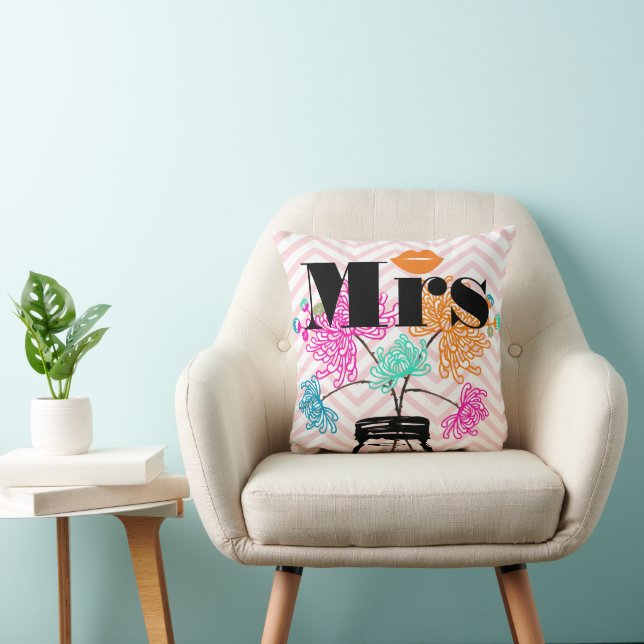 Orange Mrs Lips Pale Pink Zig Zag Mason Jar Cushion (Chair)