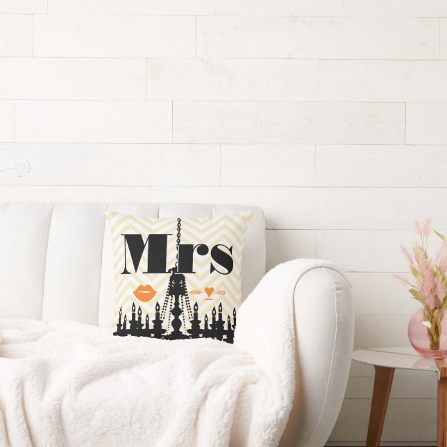 Orange Mrs Lips Pale Yellow Zig Zag Chandelier Cushion (Couch)