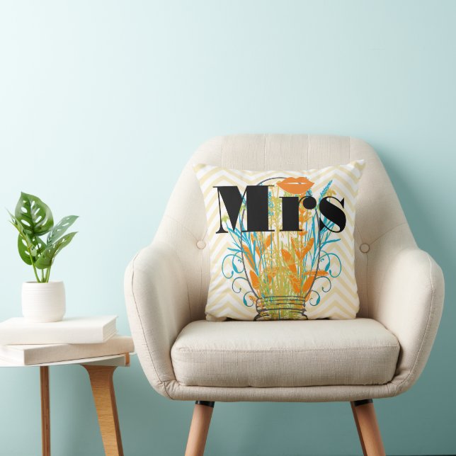 Orange Mrs Lips Pale Yellow Zig Zag Mason Jar Cushion (Chair)