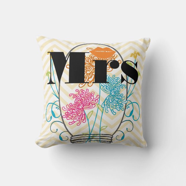 Orange Mrs Lips Pale Yellow Zig Zag Mason Jar Cushion (Front)