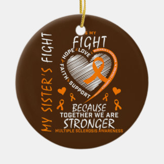 Orange MS Ribbons Heart Sister Multiple Sclerosis Ceramic Tree Decoration
