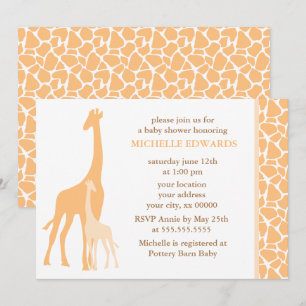 Orange Mum and Baby Giraffe Baby Shower Invitation
