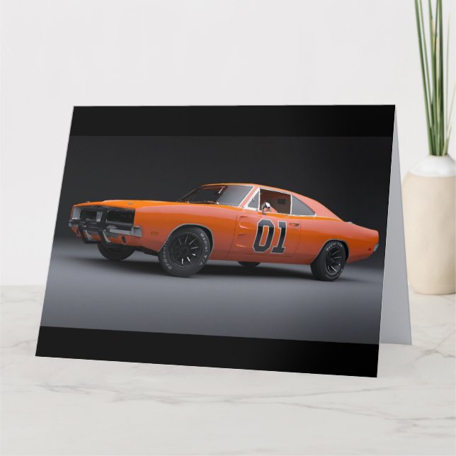 ORANGE MUSCLE CAR VINTAGE GREETING BIRTHDAY CARD (Front)