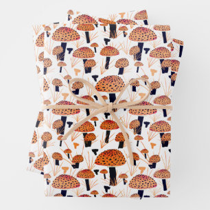 Orange Mushroom Fall Autumn Pattern Wrapping Paper Sheet