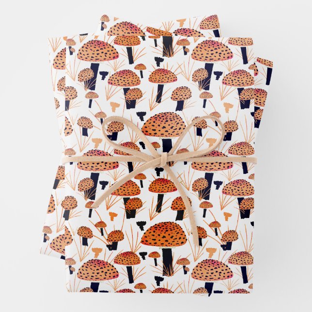 Orange Mushroom Fall Autumn Pattern Wrapping Paper Sheet (In situ)