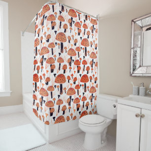 Orange Mushroom Pattern Fall  Shower Curtain