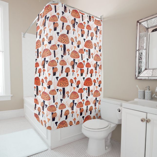 Orange Mushroom Pattern Fall  Shower Curtain (In Situ)