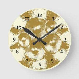Orange music speakers round clock