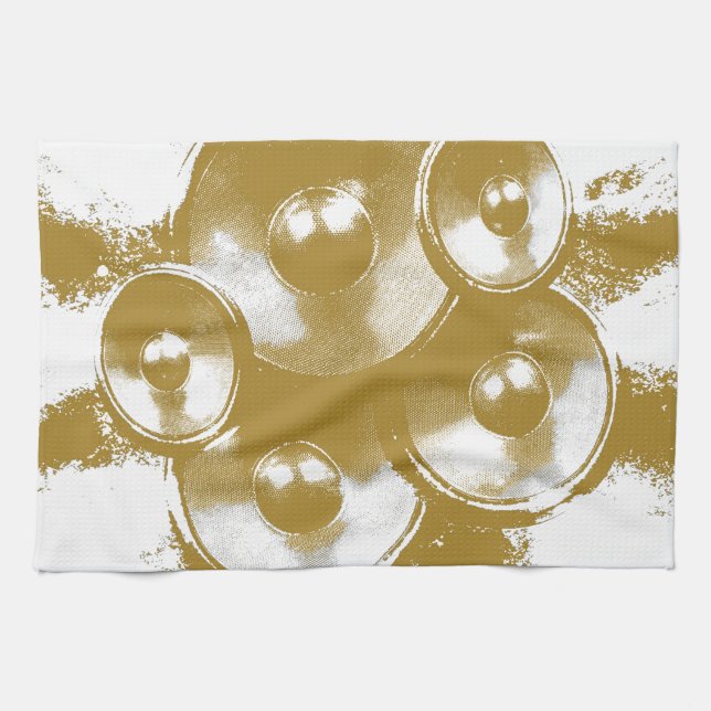 Orange music speakers tea towel (Horizontal)
