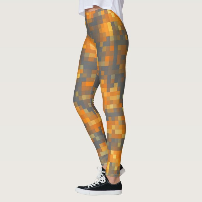 Orange Mustard Navy Teal Striped Leggings (Left)