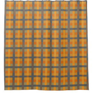 Orange Mustard Navy Teal Striped Shower Curtain