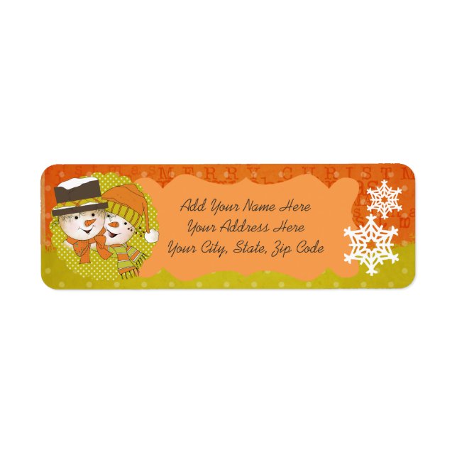 Orange/Mustard Snowmen Return Address Labels (Front)