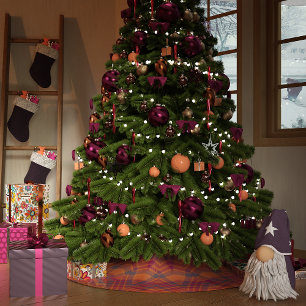 Orange n Purple Christmas Plaid Brushed Polyester Tree Skirt
