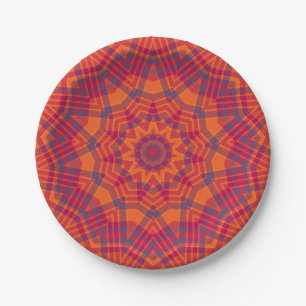 Orange n Purple Plaid Kaleidoscope Paper Plate