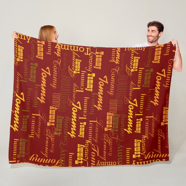 Orange name typography pattern red fleece blanket (In Situ)