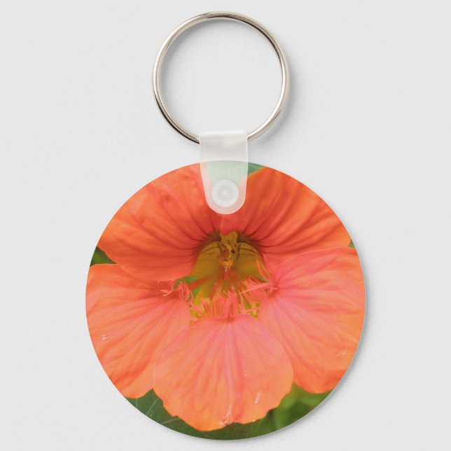 Orange Nasturtium Flower Keychain (Front)