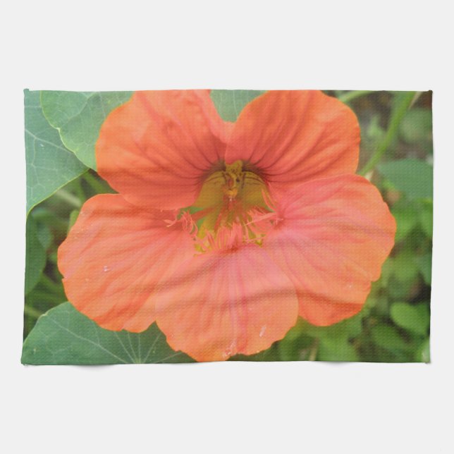 Orange Nasturtium Flower Kitchen Towel (Horizontal)