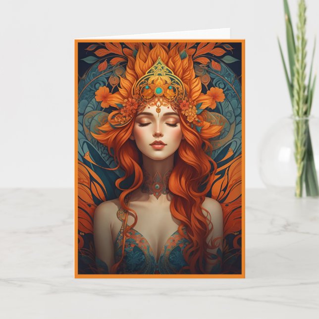 Orange Nature Goddess Greeting Card Thank You Card (Front)