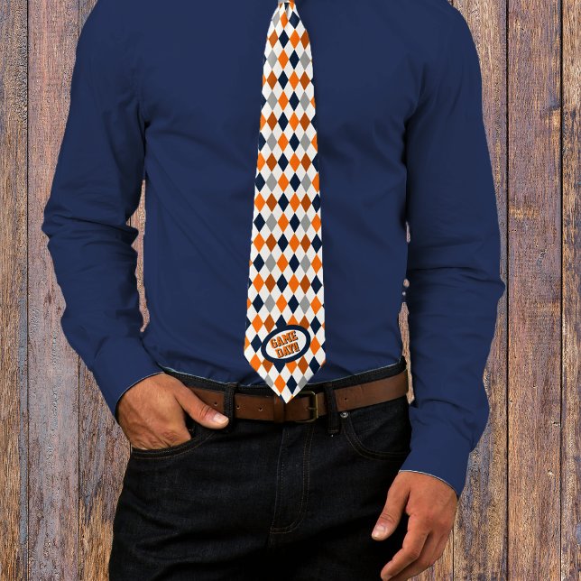 Orange & Navy Argyle Pattern Game Day Neck Tie (Creator Uploaded)