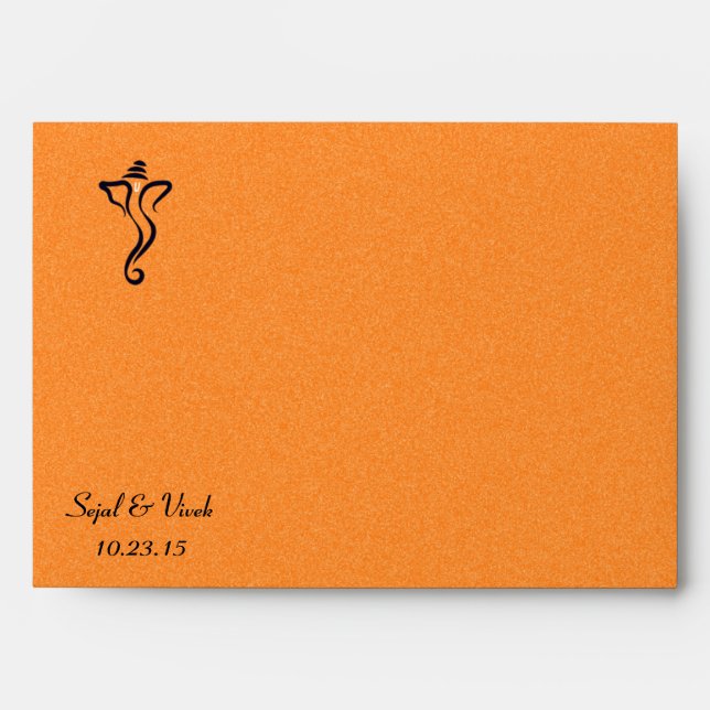 Orange Navy Blue Ganesh Hindu Indian Wedding Envelope (Front)