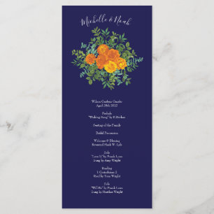 Orange Navy Blue Peony Rose Wedding Programs Menu