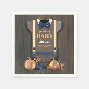 Orange Navy Blue Pumpkins Fall Baby Shower Napkin
