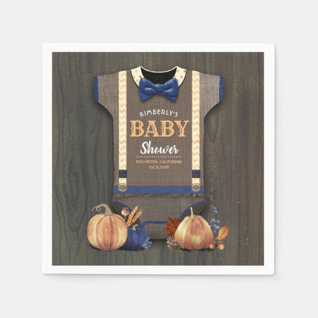 Orange Navy Blue Pumpkins Fall Baby Shower Napkin (Front)