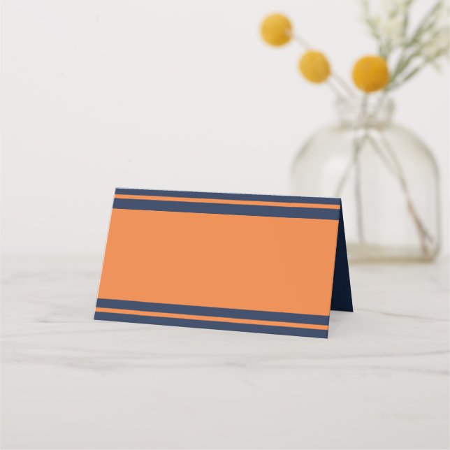 Orange Navy Blue Striped Birthday Party  Place Car Place Card (Front)